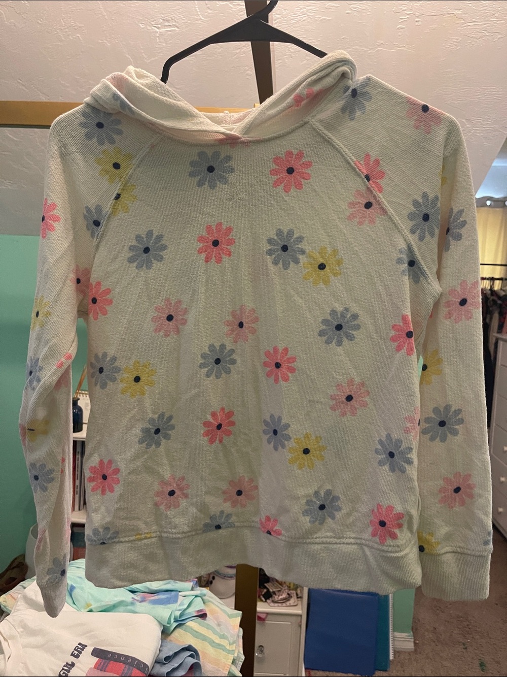 Cat & Jack Cream Floral Hoodie with Pink, Blue, and Yellow Flowers